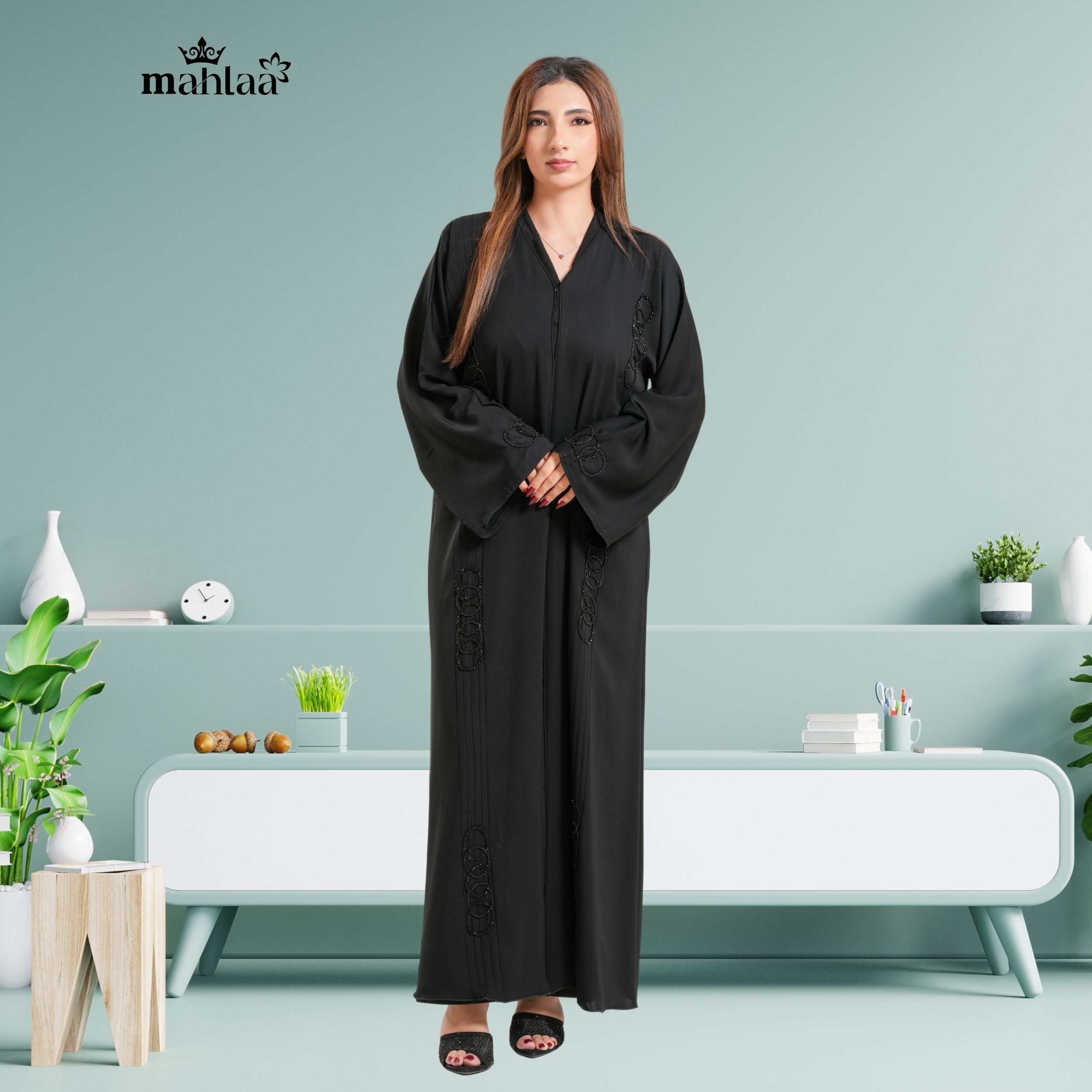 Classic Minimal Beaded Loop Design Abaya |