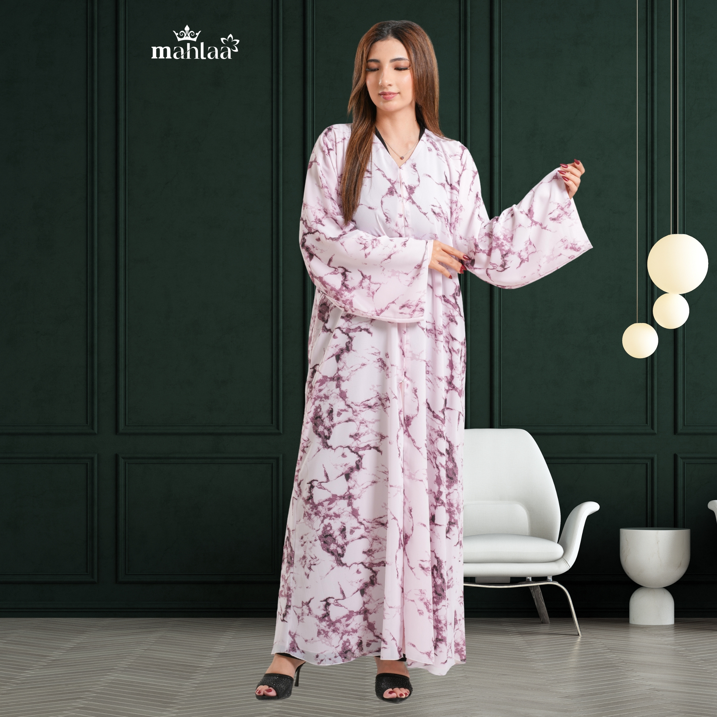 Pink Mist Marble Flow Abaya |